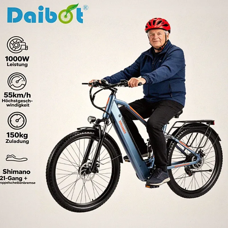 Daibot 27.5" E-Fully 750W 48V 17.5Ah Akku 80km Reichweite Gefedertes E-Bike
