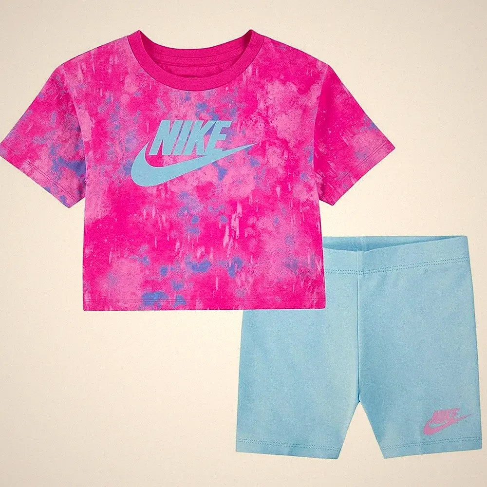 Nike KOMPLETT MÄDCHEN BOXY TEE E BIKE SHORT 16L658 FUXIA, 12 MONATE